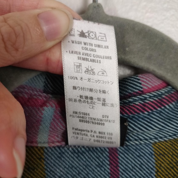 Patagonia Organic Cotton Flannel Plaid Shirt Womens 6 Long Sleeve Purple Green - Picture 6 of 7
